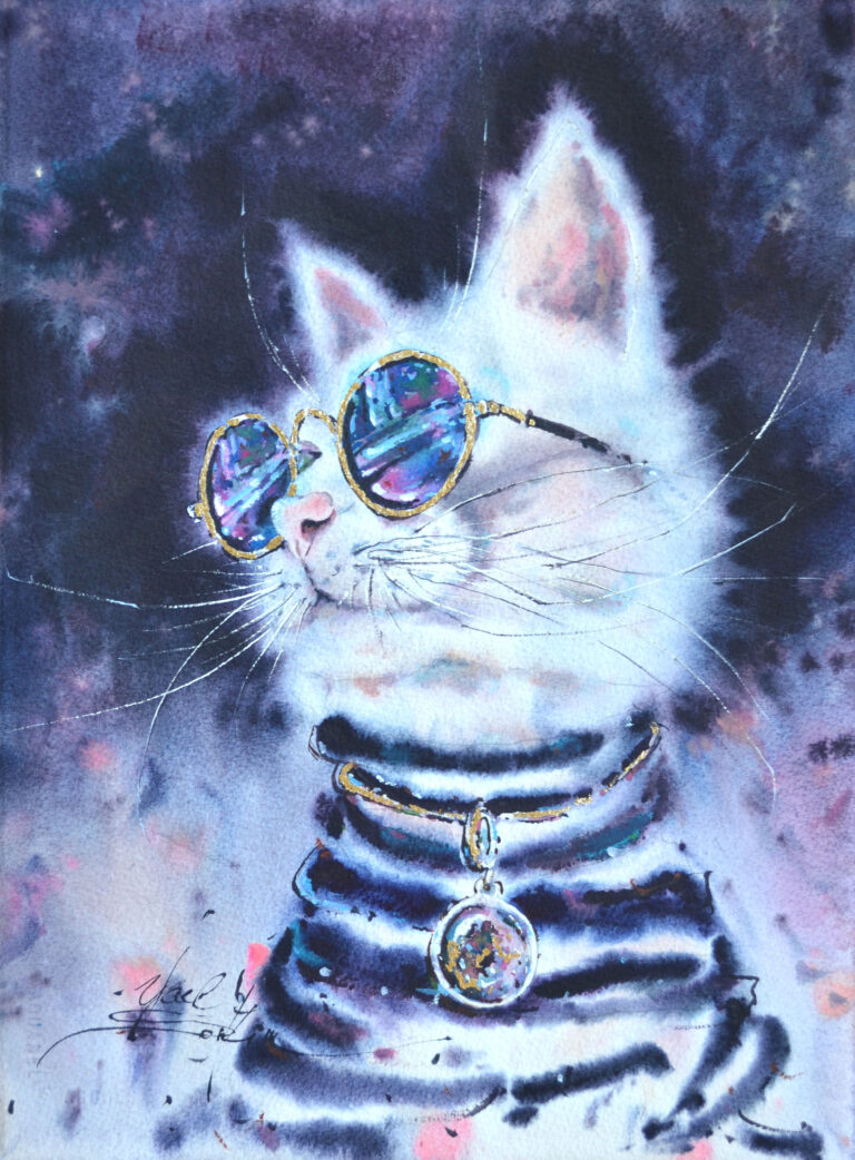 Stylish Cat – watercolour by Yael Natali Sonkin