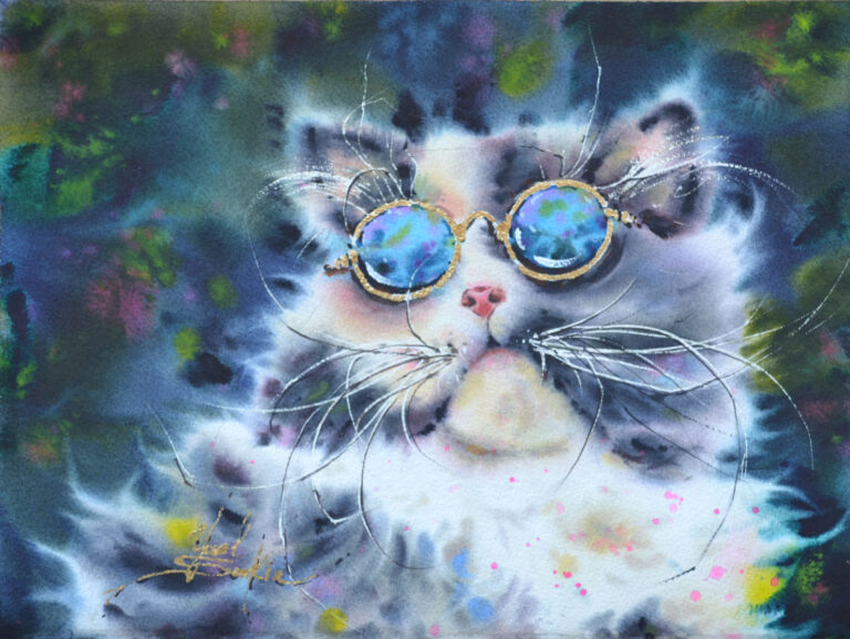 Glamour Cat – watercolour by Yael Natali Sonkin