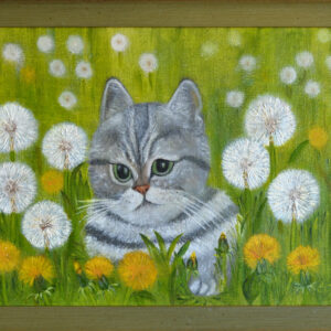 Elena Sizonenko, A cat in a clearing with dandelions