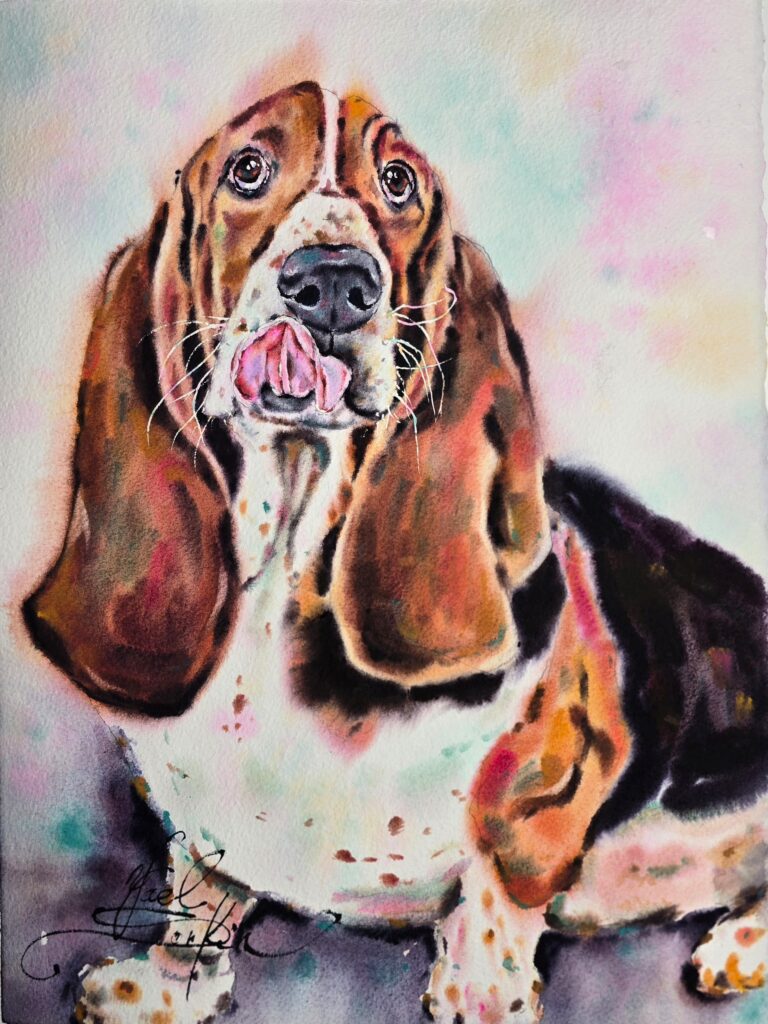 Basset Hound Dog – watercolour by Yael Natali Sonkin