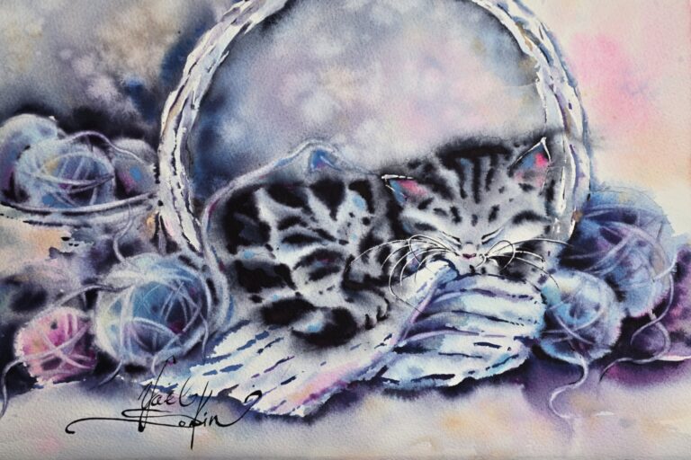 Whiskered Slumber – watercolour by Yael Natali Sonkin