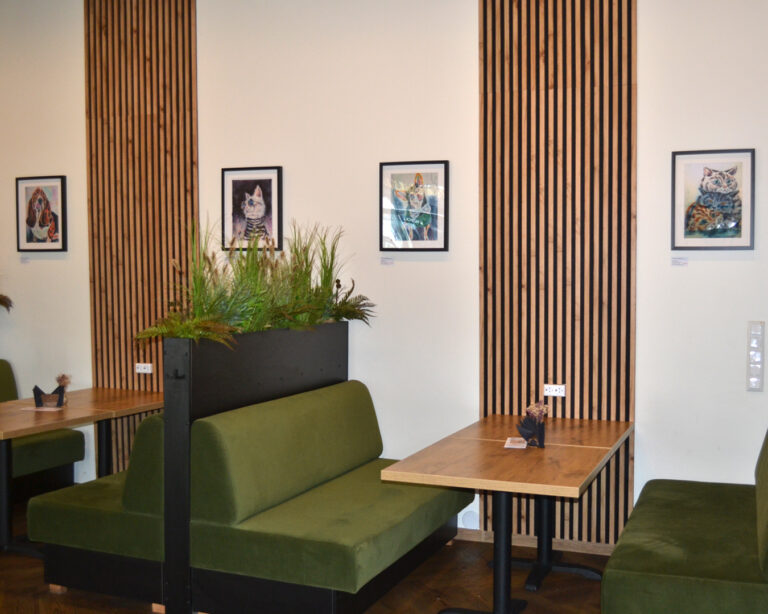 Little Paws, Big Heart – framed exhibition prints at Raf Cafe, Tallinn