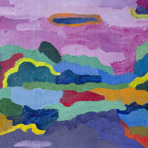 Abstract summer landscape made of pink, blue, green and yellow bands by Anna Rubina.