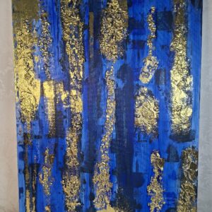 Textured blue and gold vertical bands in The Finnish Blue and Golden Sisu by Maritta Neronin.